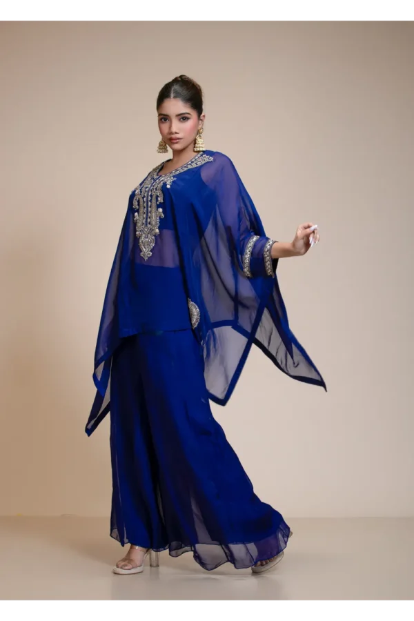 Royal Blue Kaftan Tunic & Embroidered Palazzo Ensemble