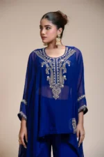 Royal Blue Kaftan Tunic & Embroidered Palazzo Ensemble