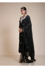 Black Embroidered Organza Kurta Set with Pastel Floral Embroidery