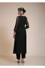 Black Embroidered Organza Kurta Set with Pastel Floral Embroidery
