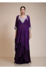 Purple Kaftan Dhoti Set with Hand-Embroidered Salma-Dabka Work