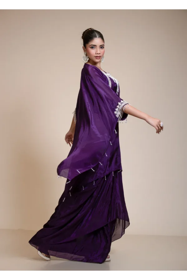 Purple Kaftan Dhoti Set with Hand-Embroidered Salma-Dabka Work