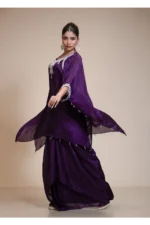 Purple Kaftan Dhoti Set with Hand-Embroidered Salma-Dabka Work
