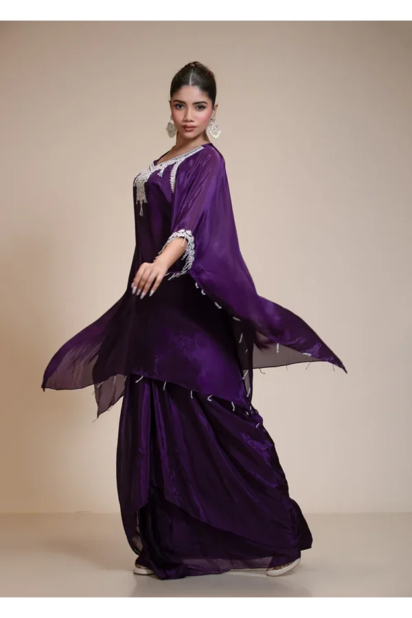 Purple Kaftan Dhoti Set with Hand-Embroidered Salma-Dabka Work