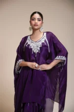 Purple Kaftan Dhoti Set with Hand-Embroidered Salma-Dabka Work