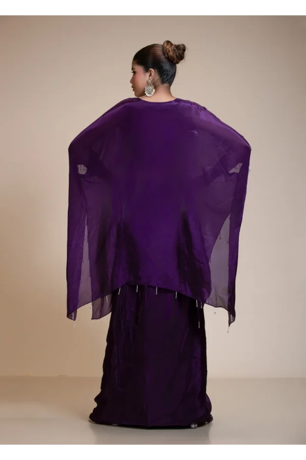 Purple Kaftan Dhoti Set with Hand-Embroidered Salma-Dabka Work