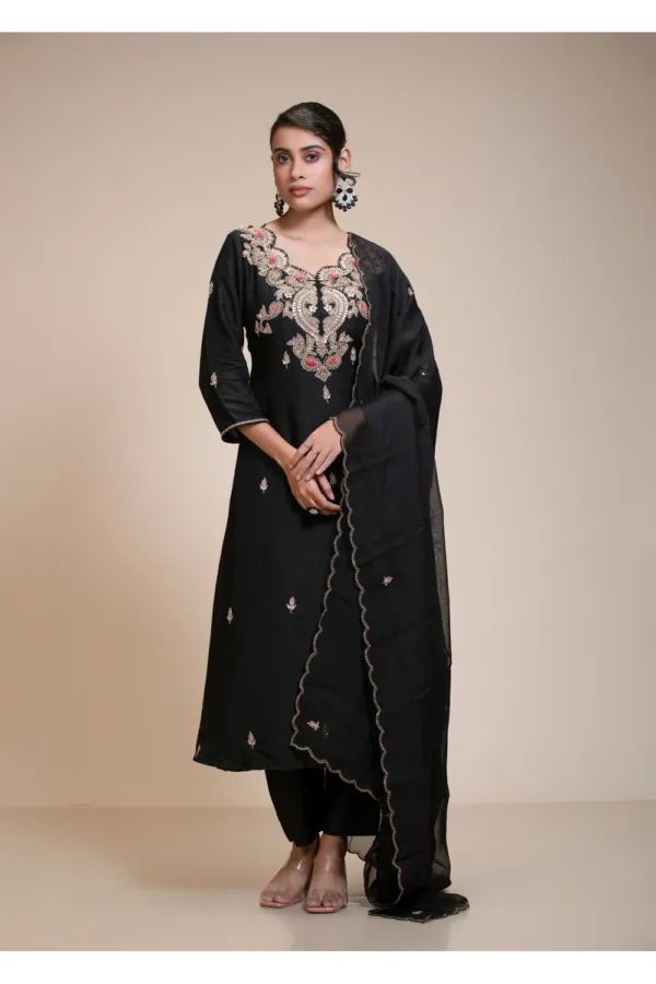 Black Gota Patti Kurta Set with Dupatta and Pants