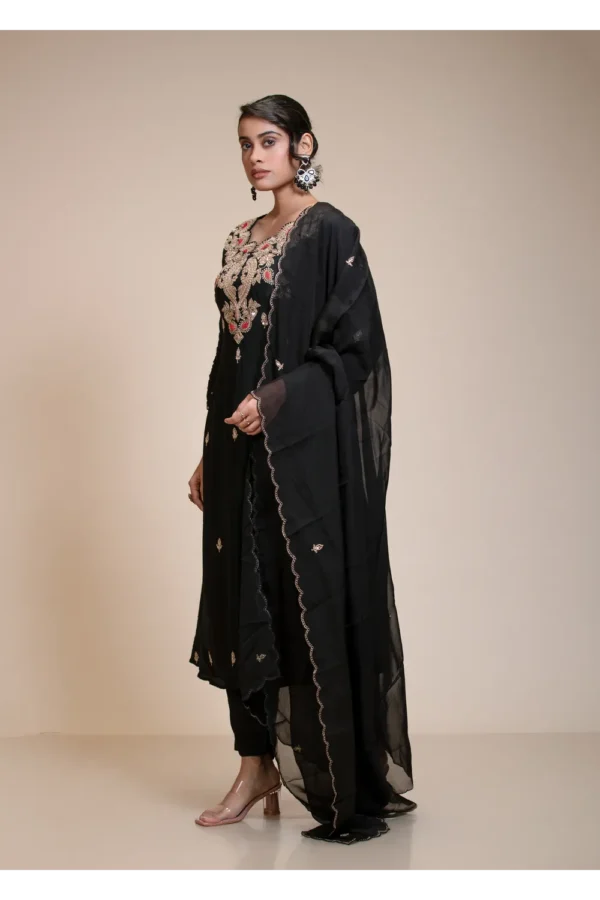 Black Gota Patti Kurta Set with Dupatta and Pants