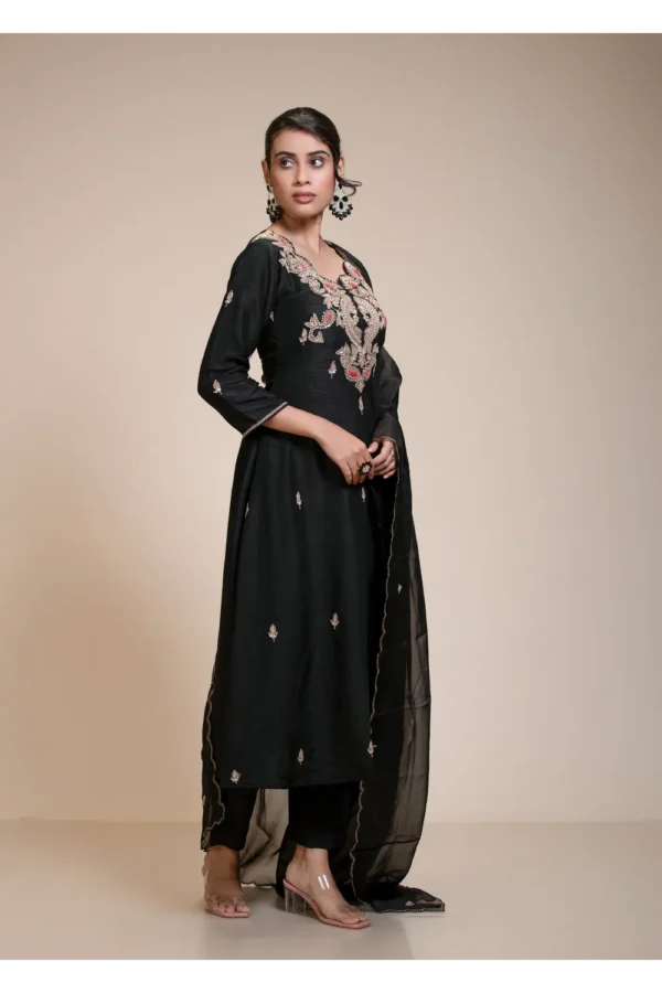 Black Gota Patti Kurta Set with Dupatta and Pants