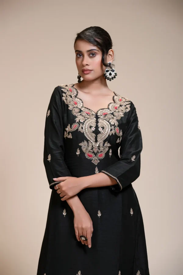 Black Gota Patti Kurta Set with Dupatta and Pants
