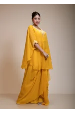 Mustard Yellow Kaftan Tunic & Hand-Embroidered Dhoti Ensemble