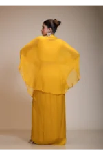 Mustard Yellow Kaftan Tunic & Hand-Embroidered Dhoti Ensemble