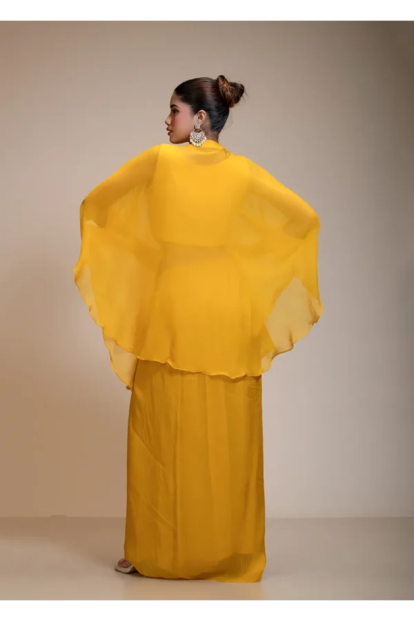Mustard Yellow Kaftan Tunic & Hand-Embroidered Dhoti Ensemble