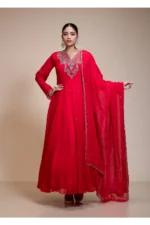 Red Organza Anarkali with Heavily Embroidered Yoke