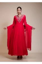 Red Organza Anarkali with Heavily Embroidered Yoke