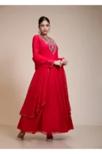 Red Organza Anarkali with Heavily Embroidered Yoke