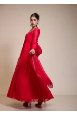 Red Organza Anarkali with Heavily Embroidered Yoke