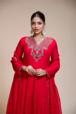 Red Organza Anarkali with Heavily Embroidered Yoke
