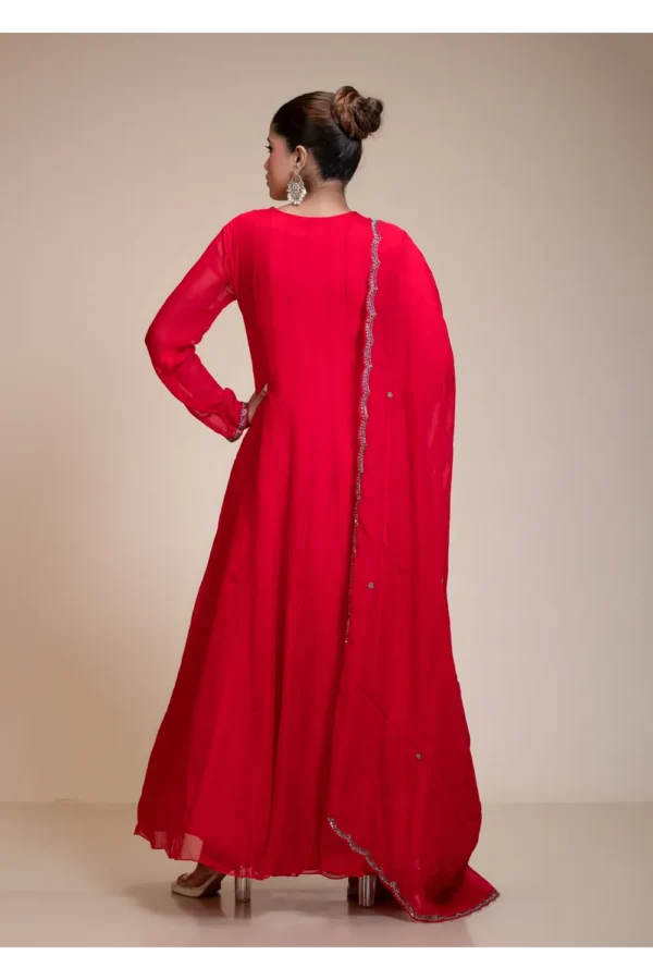 Red Organza Anarkali with Heavily Embroidered Yoke