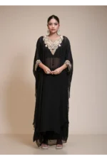 Black Kaaftaan Tunic with Dhoti Set in Embroidered Organza