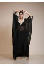 Black Kaaftaan Tunic with Dhoti Set in Embroidered Organza