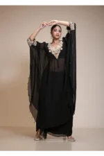 Black Kaaftaan Tunic with Dhoti Set in Embroidered Organza