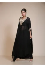 Black Kaaftaan Tunic with Dhoti Set in Embroidered Organza