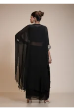 Black Kaaftaan Tunic with Dhoti Set in Embroidered Organza