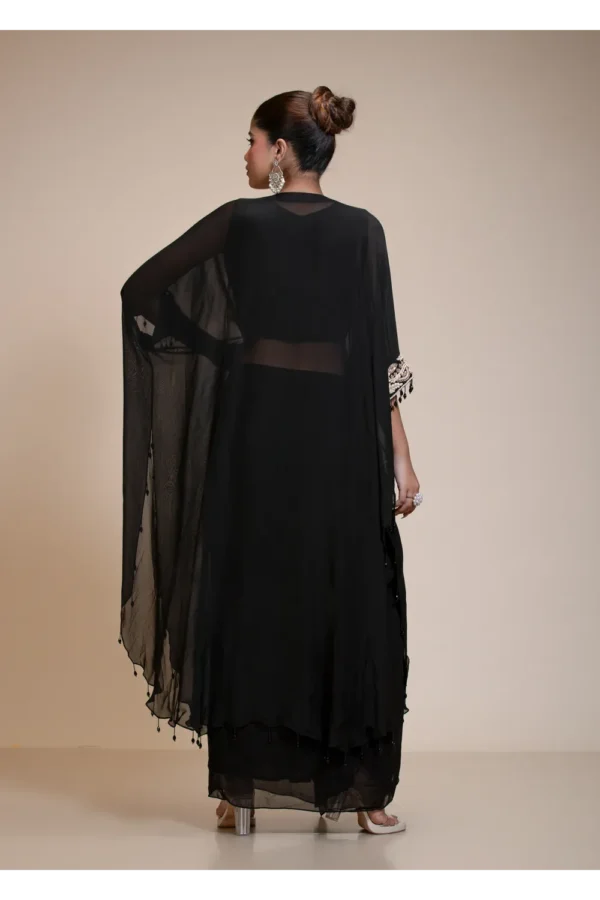 Black Kaaftaan Tunic with Dhoti Set in Embroidered Organza