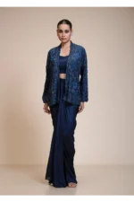 Midnight Blue Dhoti Set with Heavily Embellished Dola Silk Jacket