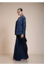 Midnight Blue Dhoti Set with Heavily Embellished Dola Silk Jacket