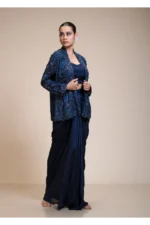Midnight Blue Dhoti Set with Heavily Embellished Dola Silk Jacket