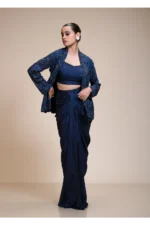 Midnight Blue Dhoti Set with Heavily Embellished Dola Silk Jacket
