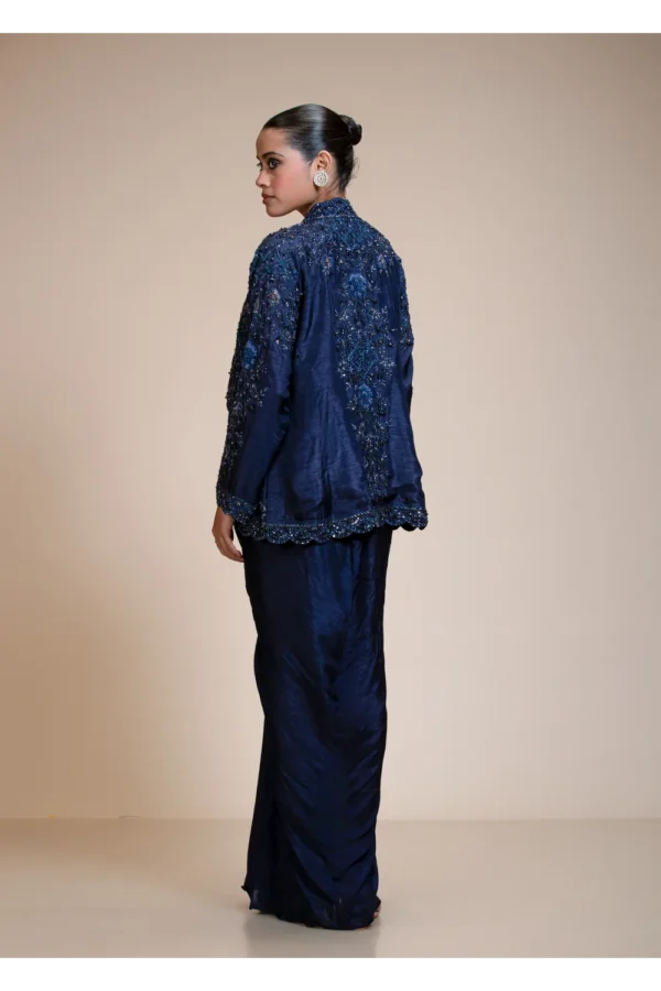 Midnight Blue Dhoti Set with Heavily Embellished Dola Silk Jacket