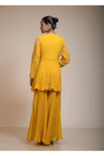 Mustard Yellow Peplum Kurti Sharara Dupatta Set with Hand Embroidery