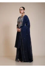 Midnight Blue Kurta Sharara Set with Silver Embroidered Bodice