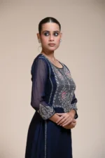 Midnight Blue Kurta Sharara Set with Silver Embroidered Bodice