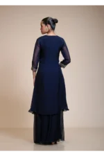 Midnight Blue Kurta Sharara Set with Silver Embroidered Bodice