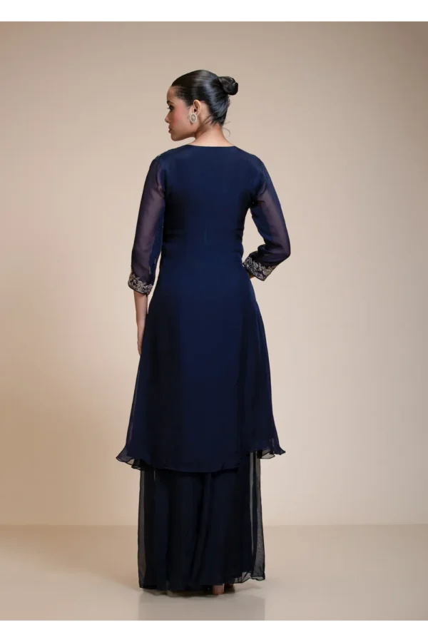 Midnight Blue Kurta Sharara Set with Silver Embroidered Bodice