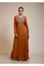 Deep Rustic Orange Anarkali Gown with Silver Embellishment