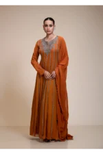 Deep Rustic Orange Anarkali Gown with Silver Embellishment