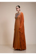 Deep Rustic Orange Anarkali Gown with Silver Embellishment