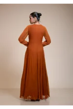 Deep Rustic Orange Anarkali Gown with Silver Embellishment