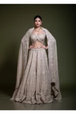 Mocha Embroidered Lehenga Set with Sweetheart Blouse