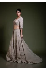 Mocha Embroidered Lehenga Set with Sweetheart Blouse