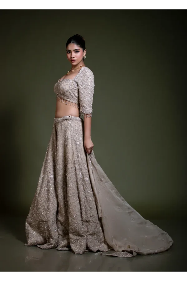 Mocha Embroidered Lehenga Set with Sweetheart Blouse