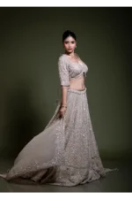 Mocha Embroidered Lehenga Set with Sweetheart Blouse