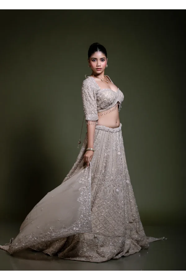 Mocha Embroidered Lehenga Set with Sweetheart Blouse