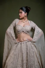 Mocha Embroidered Lehenga Set with Sweetheart Blouse