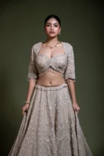 Mocha Embroidered Lehenga Set with Sweetheart Blouse